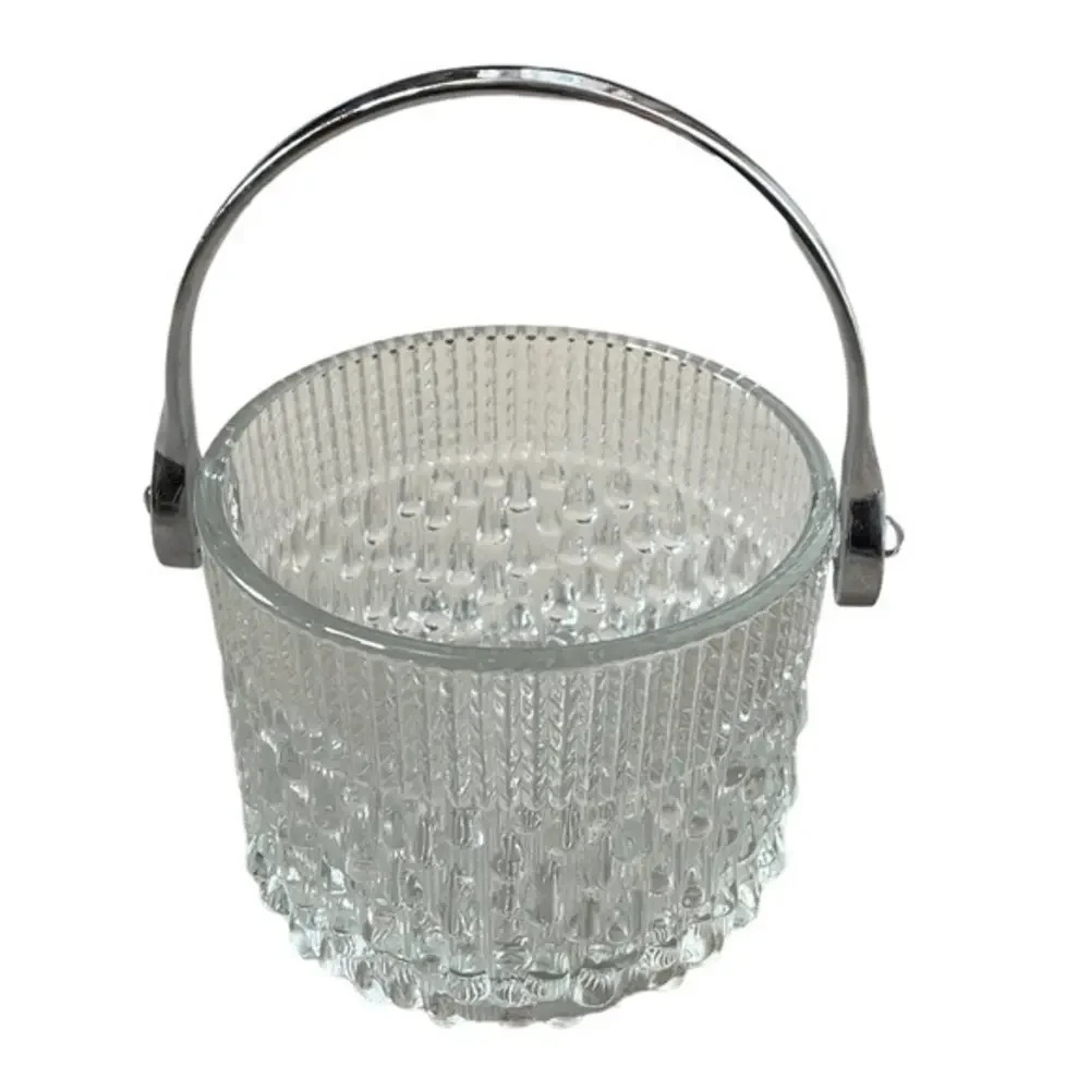 Vintage Teleflora France Glass Mid-Century Tear Drop Ice Bucket w/Chrome Handle